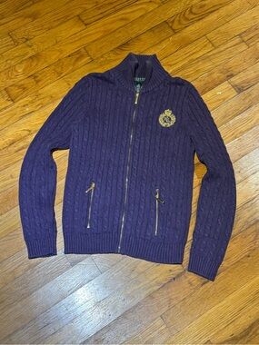 Ralph Lauren Women’s Purple Cable-Knit Zip Sweater (S)